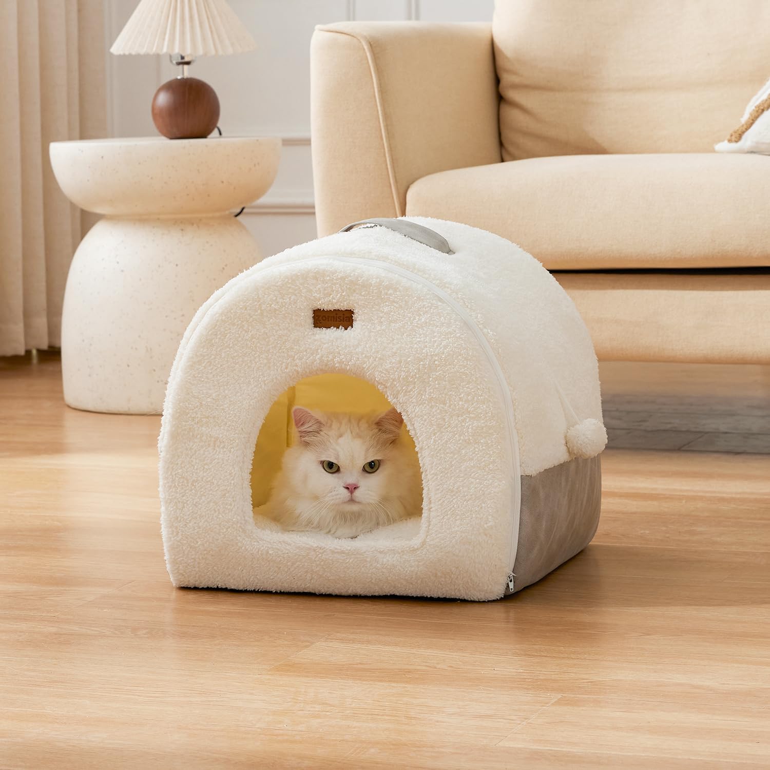Zomisia cat bed cave with kitten sitting inside
