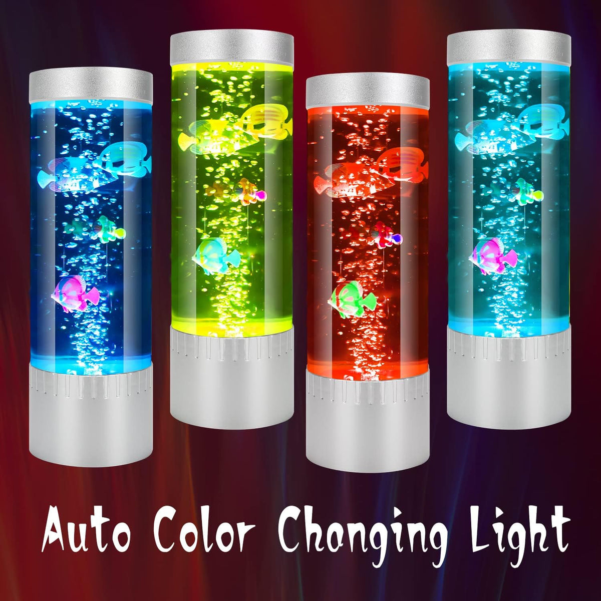 Close up of artificial fish moving inside Shtalhst bubble tube lamp