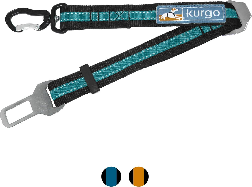 Safe dog travel with Kurgo seatbelt tether in backseat
