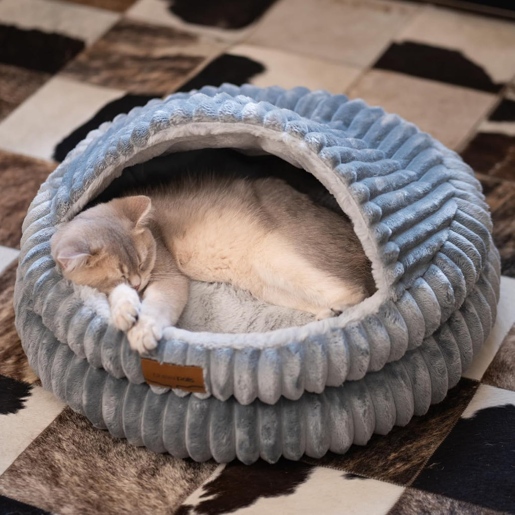 CHEERPALS Cat Cave Bed for Indoor Cats, Washable Covered Cat Bed Hooded Kitty Bed Soft Fluffy Pet Bed for Puppy and Small Dog(White) - Image 11