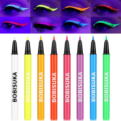 BOBISUKA 8 Colors UV Neon Liquid Eyeliner Set showing eight colorful matte pens