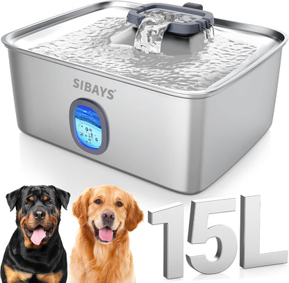 Sibays 15 Liter stainless steel dog water fountain front view