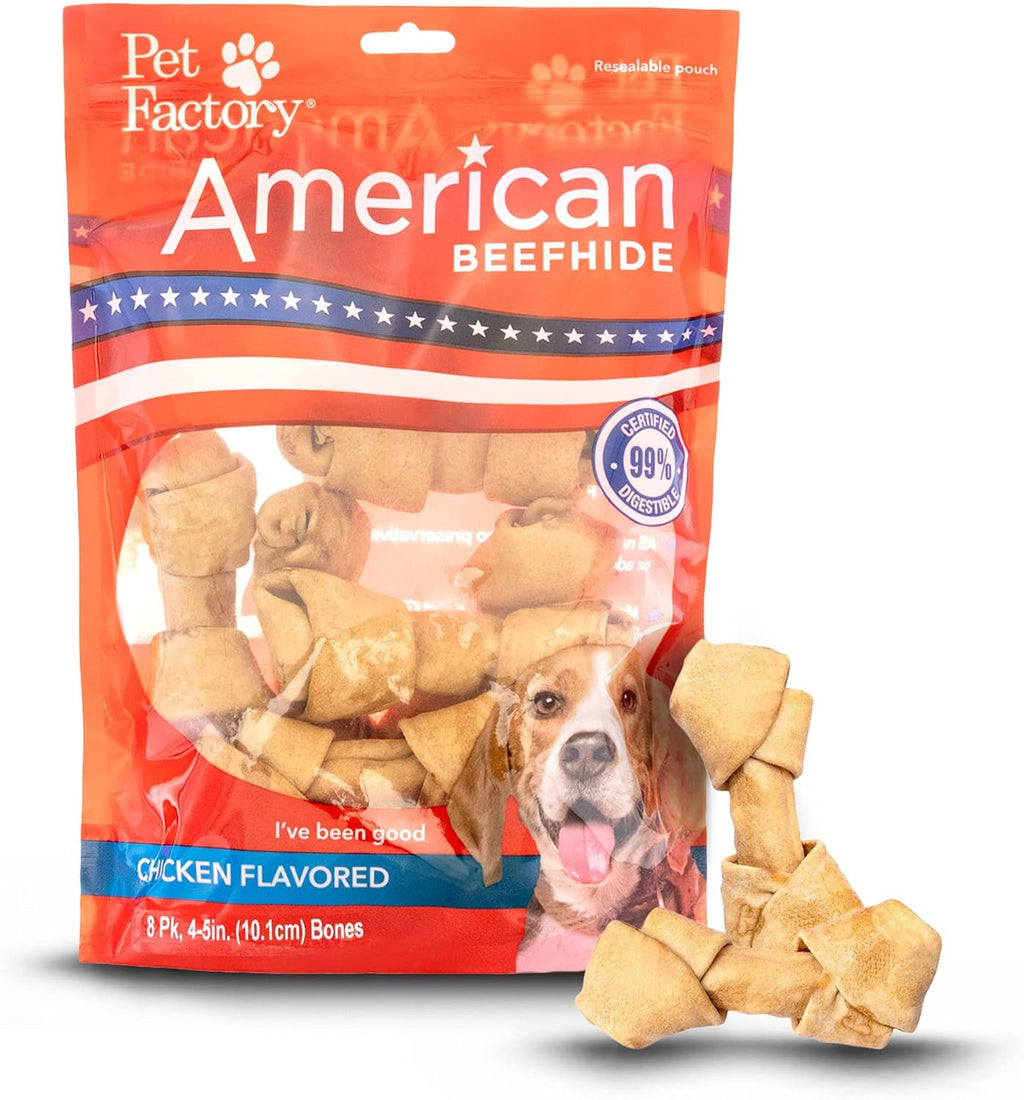 Pet Factory American Beefhide 4-5" Knotted Bones Dog Chew Treats - Chicken Flavor, 4 Count/1 Pack - Image 10