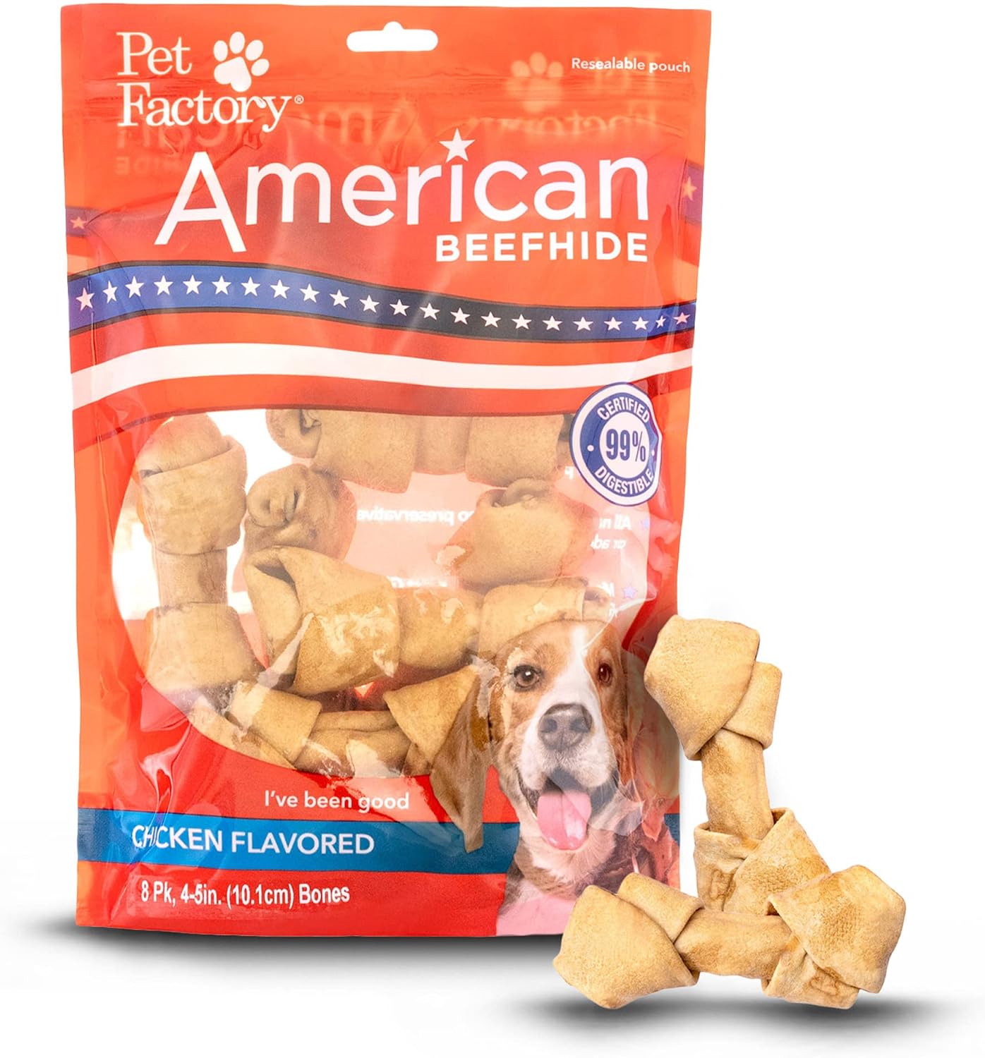 Pet Factory American Beefhide 4-5" Knotted Bones Dog Chew Treats - Chicken Flavor, 4 Count/1 Pack - Image 10