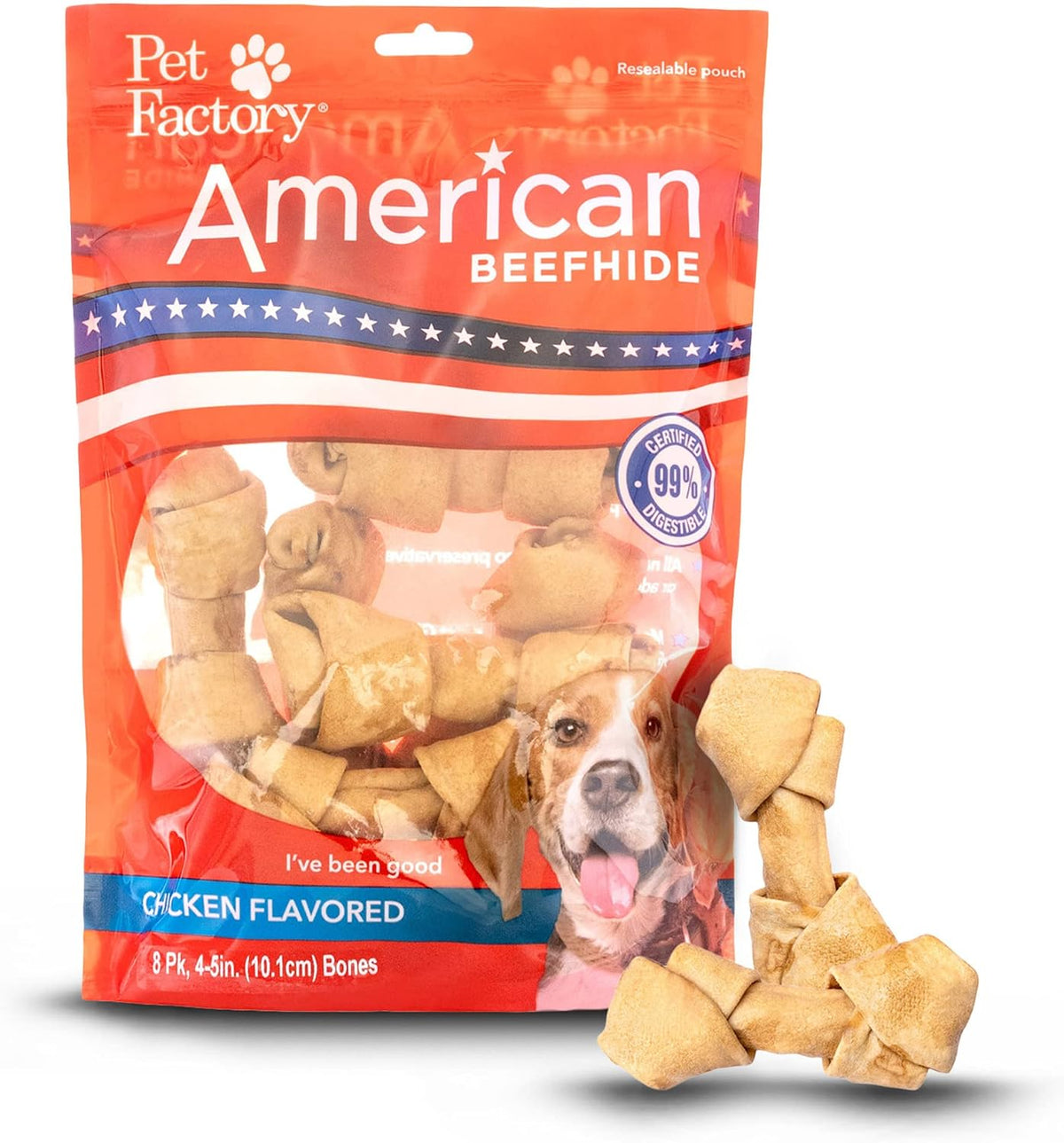 Pet Factory American Beefhide 4-5" Knotted Bones Dog Chew Treats - Chicken Flavor, 4 Count/1 Pack - Image 10