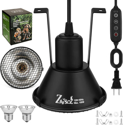 Zooiisol 5-in-1 reptile heat lamp fixture front view showcasing the black aluminum dome design.