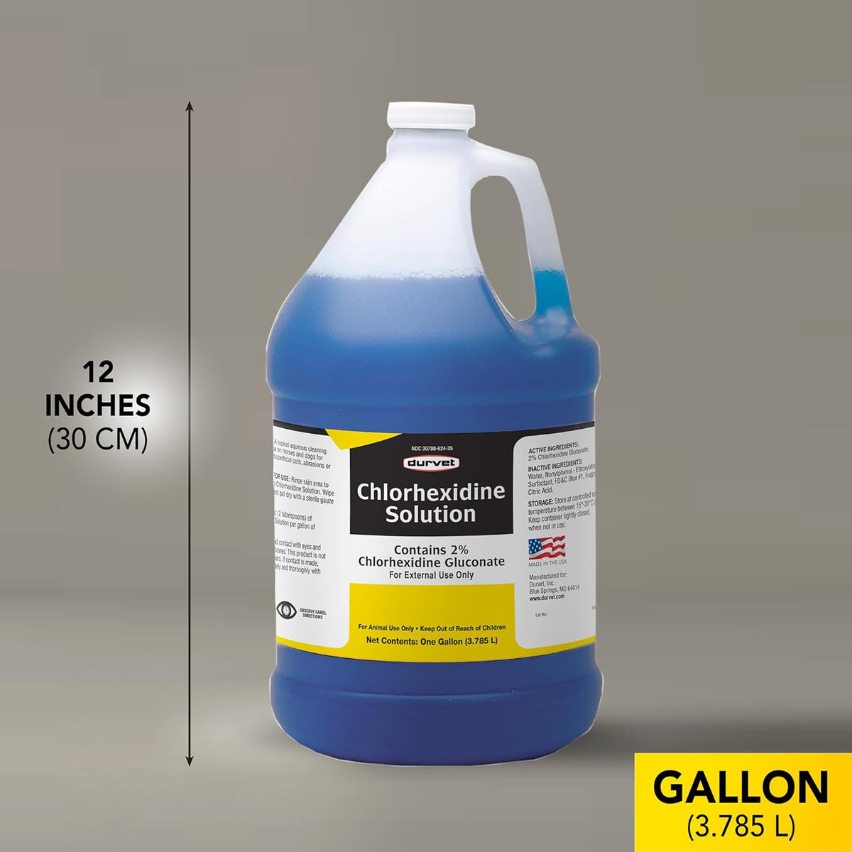 One gallon container of Durvet Chlorhexidine solution for horses and dogs