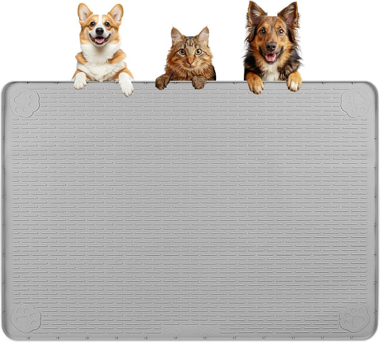 Bartuke extra large silicone dog food mat gray front view