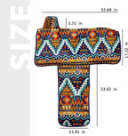 Tribal Vibe pattern horse riding saddle cover draped safely over equestrian equipment.