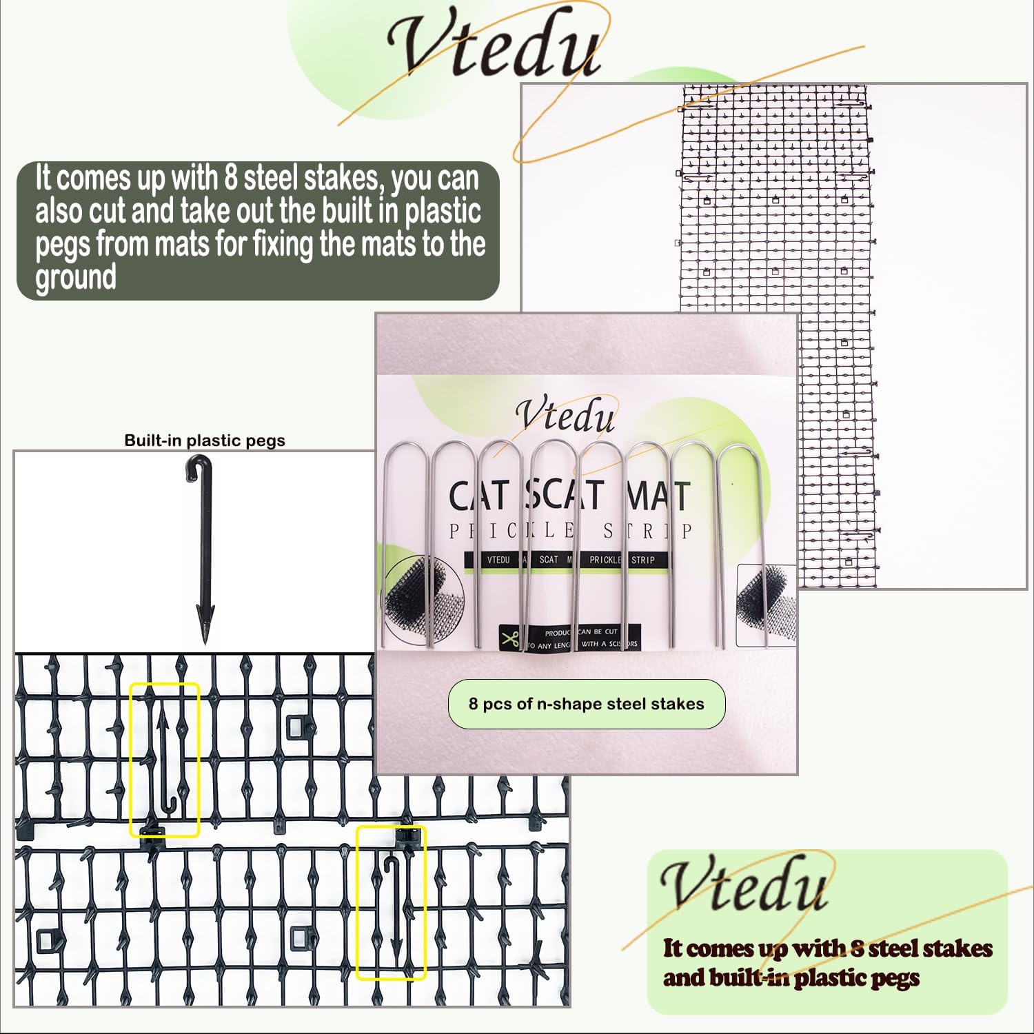 Vtedu 6.5ft cat deterrent mat rolled out on lawn