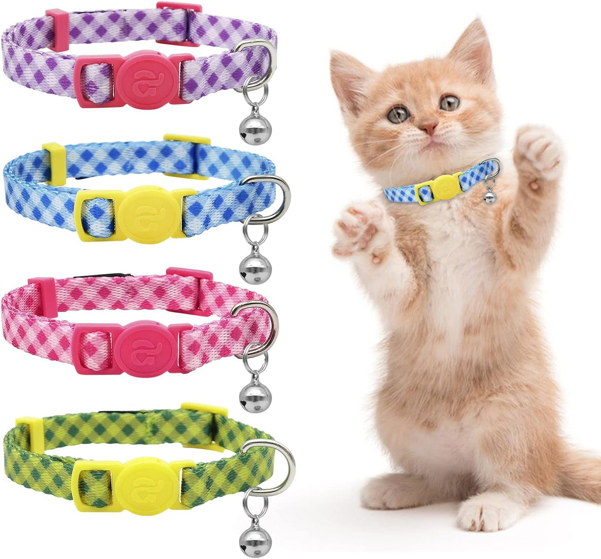4 Pack Kitten Collars, Breakaway Kitten Collar with Bell, Floral - Image 8
