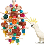 LovyoCoCo natural corn cob parrot chew toy front view with wooden blocks
