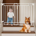 Grownsy baby gate for stairs front view showing the no bottom bar design installed in a white doorway.