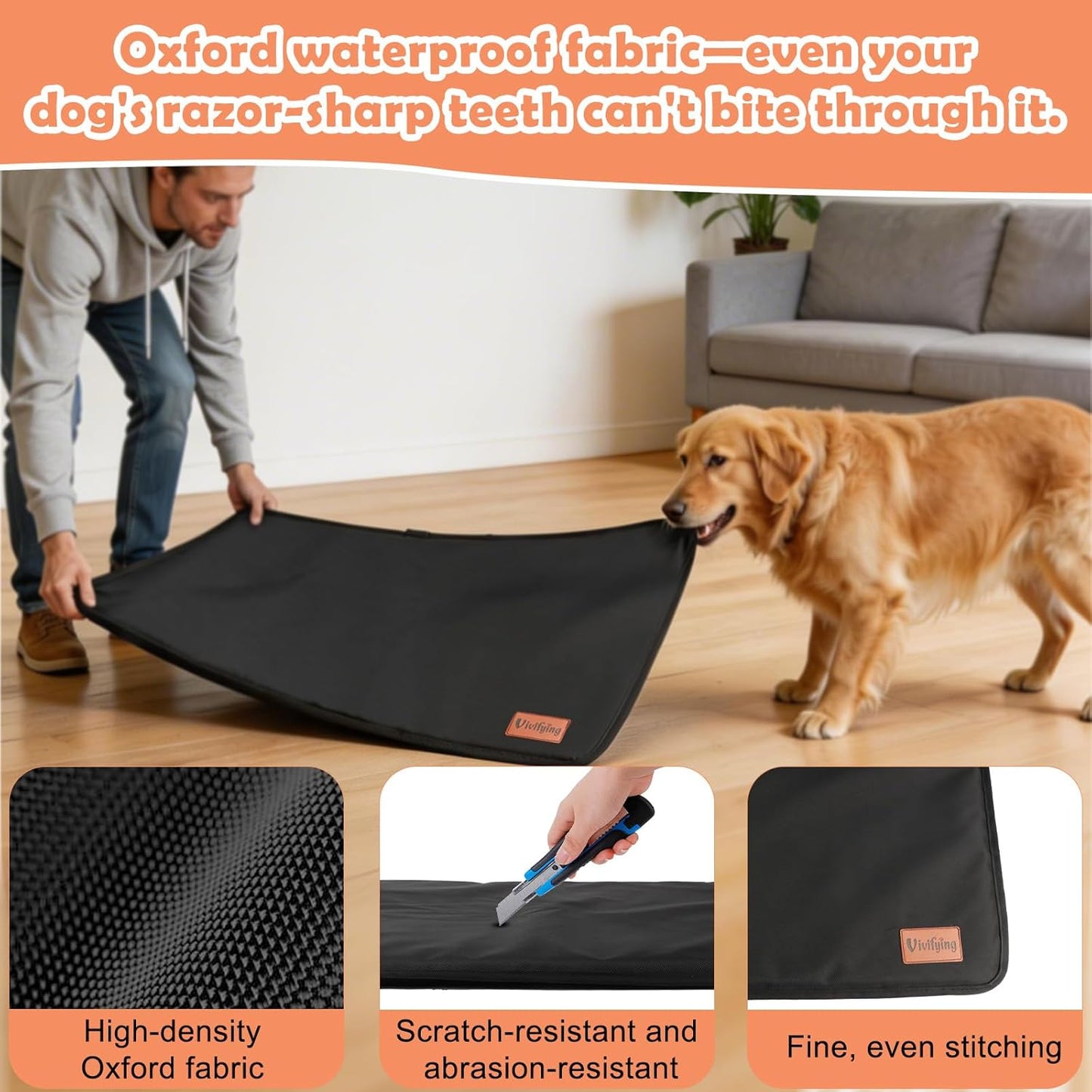 Close up of reinforced stitching on Vivifying dog mat