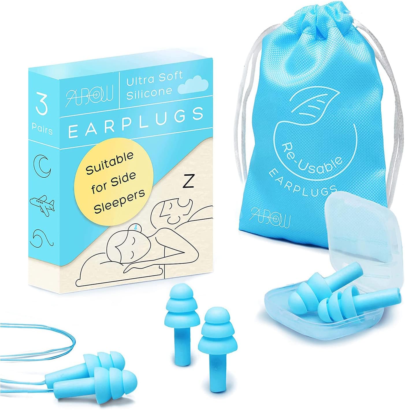 ANBOW reusable silicone ear plugs front view package for noise reduction