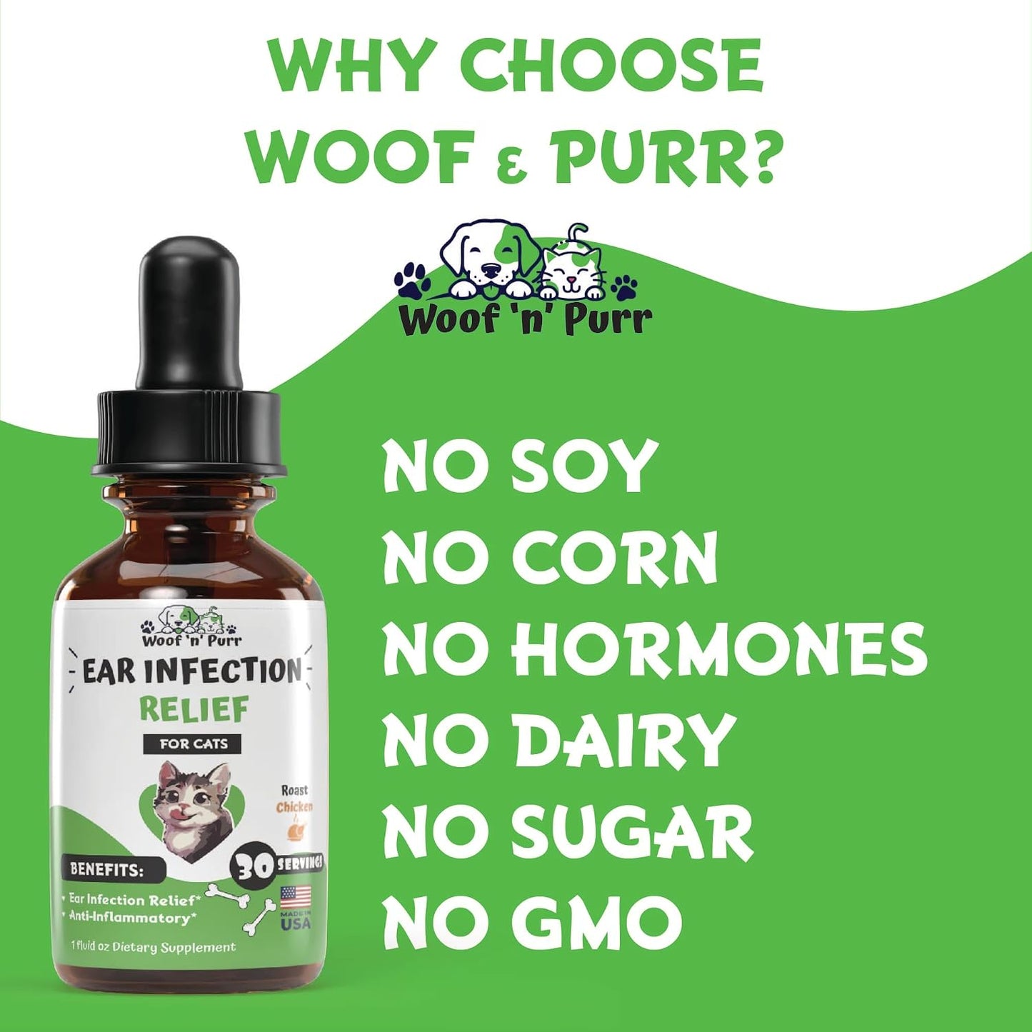 Top view of Woof 'n' Purr liquid tincture for cats