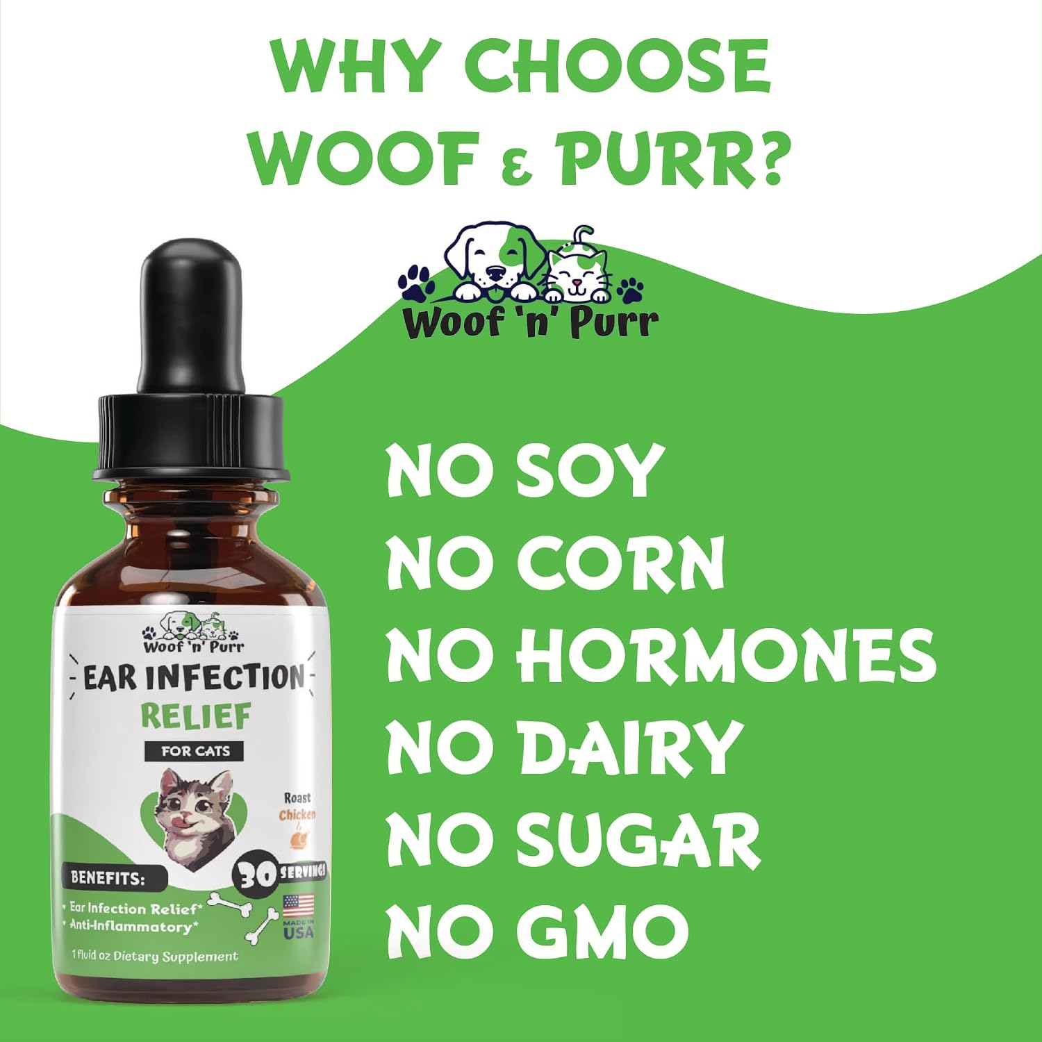 Top view of Woof 'n' Purr liquid tincture for cats