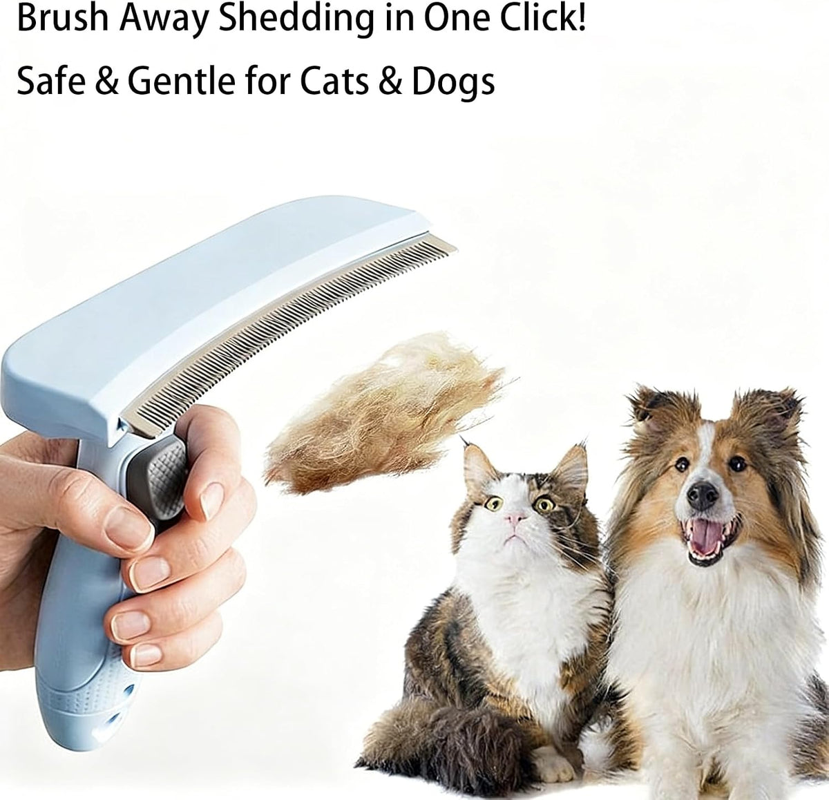 Friederich undercoat rake tool removing loose fur from a short haired domestic cat