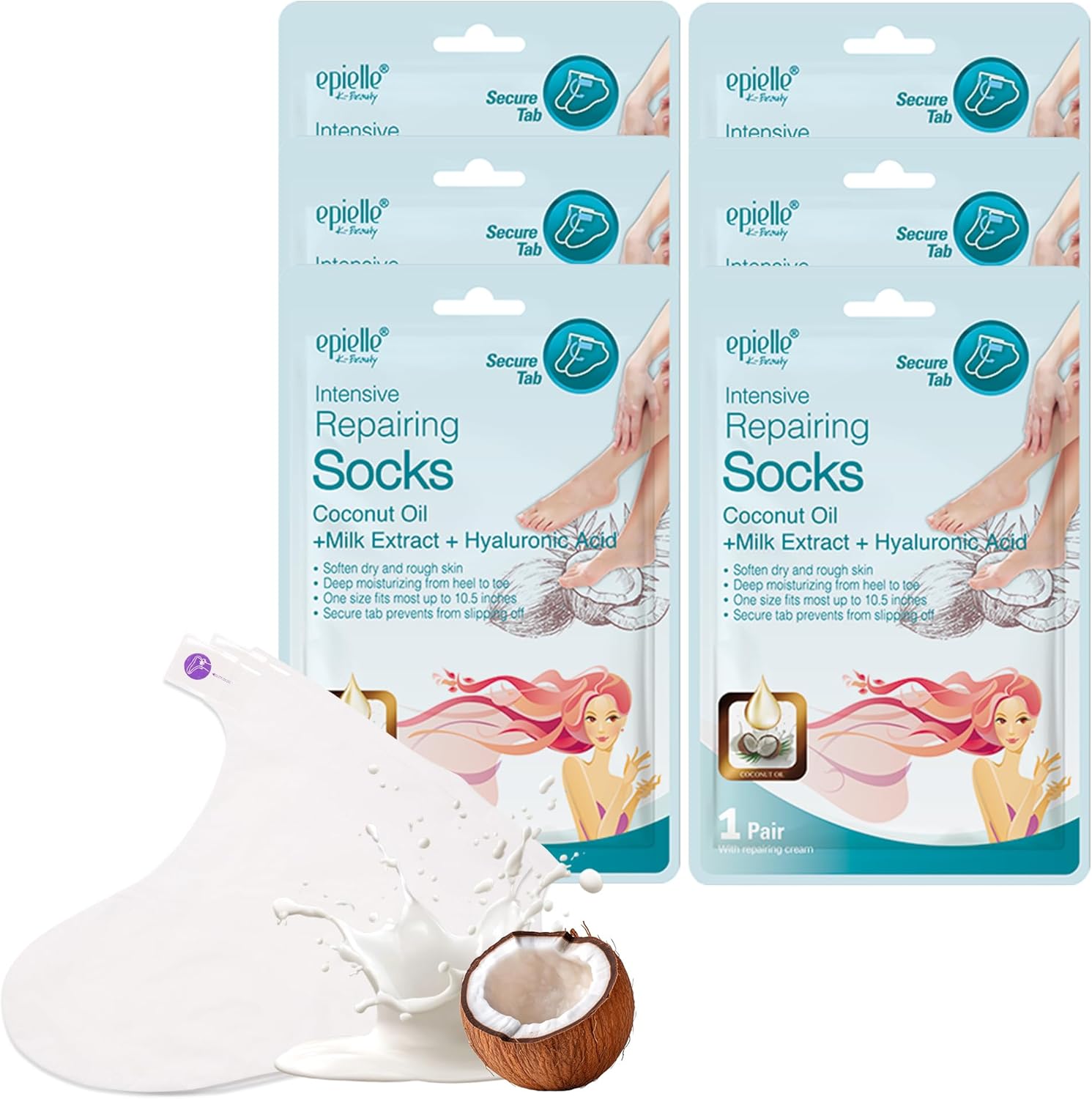 Epielle Intensive Repairing Foot Mask front view packaging 6 pairs