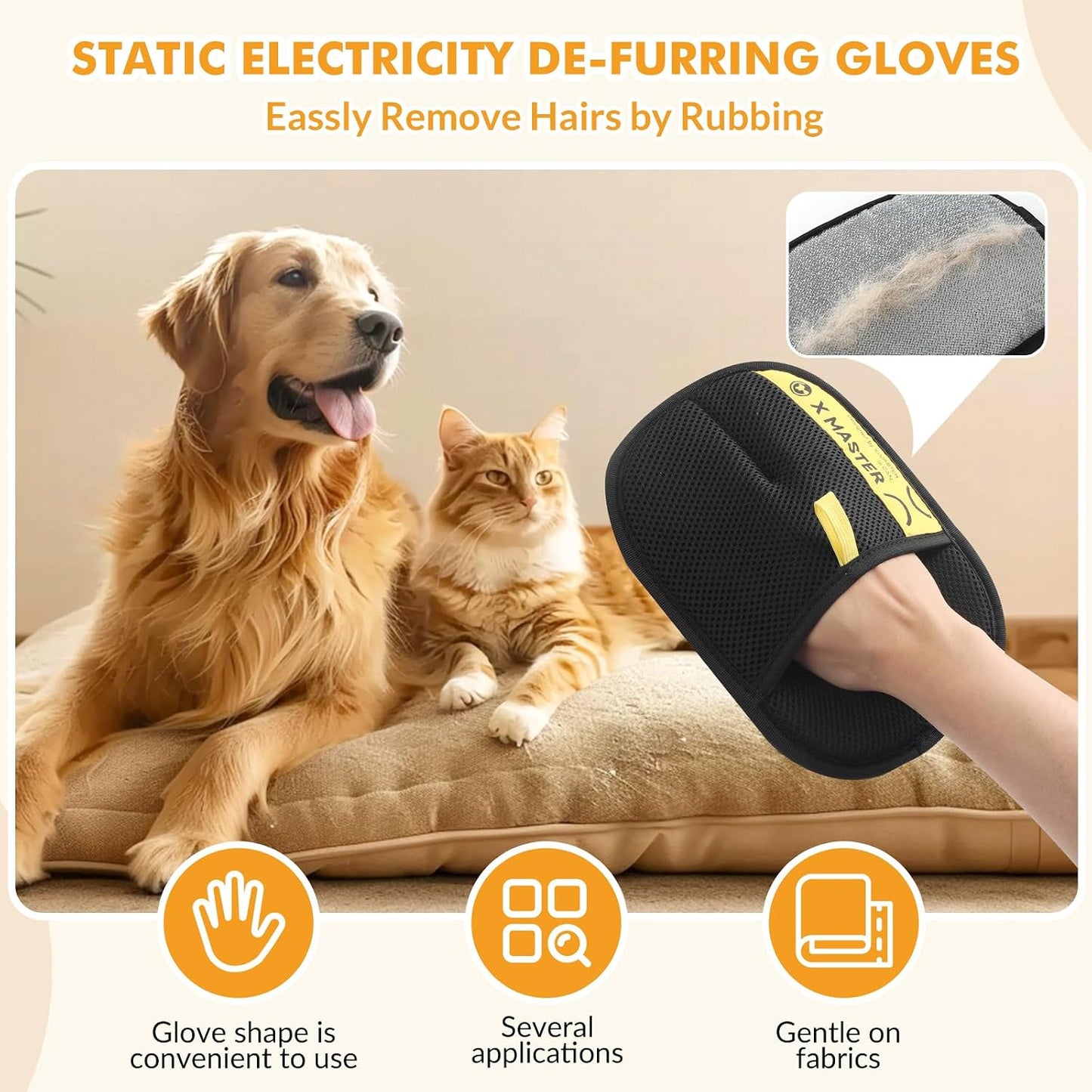 Wortade cat grooming glove removing hair from couch and furniture