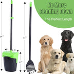 Ienjoyed heavy duty dog poop scooper green color with extended long handle close up view