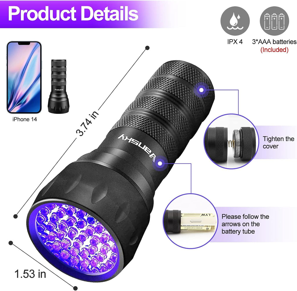 Vansky 21 LED ultraviolet detector illuminating fluorescent cosmetics