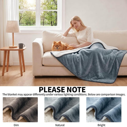 Leakproof pet throw blanket protecting a bed from stains