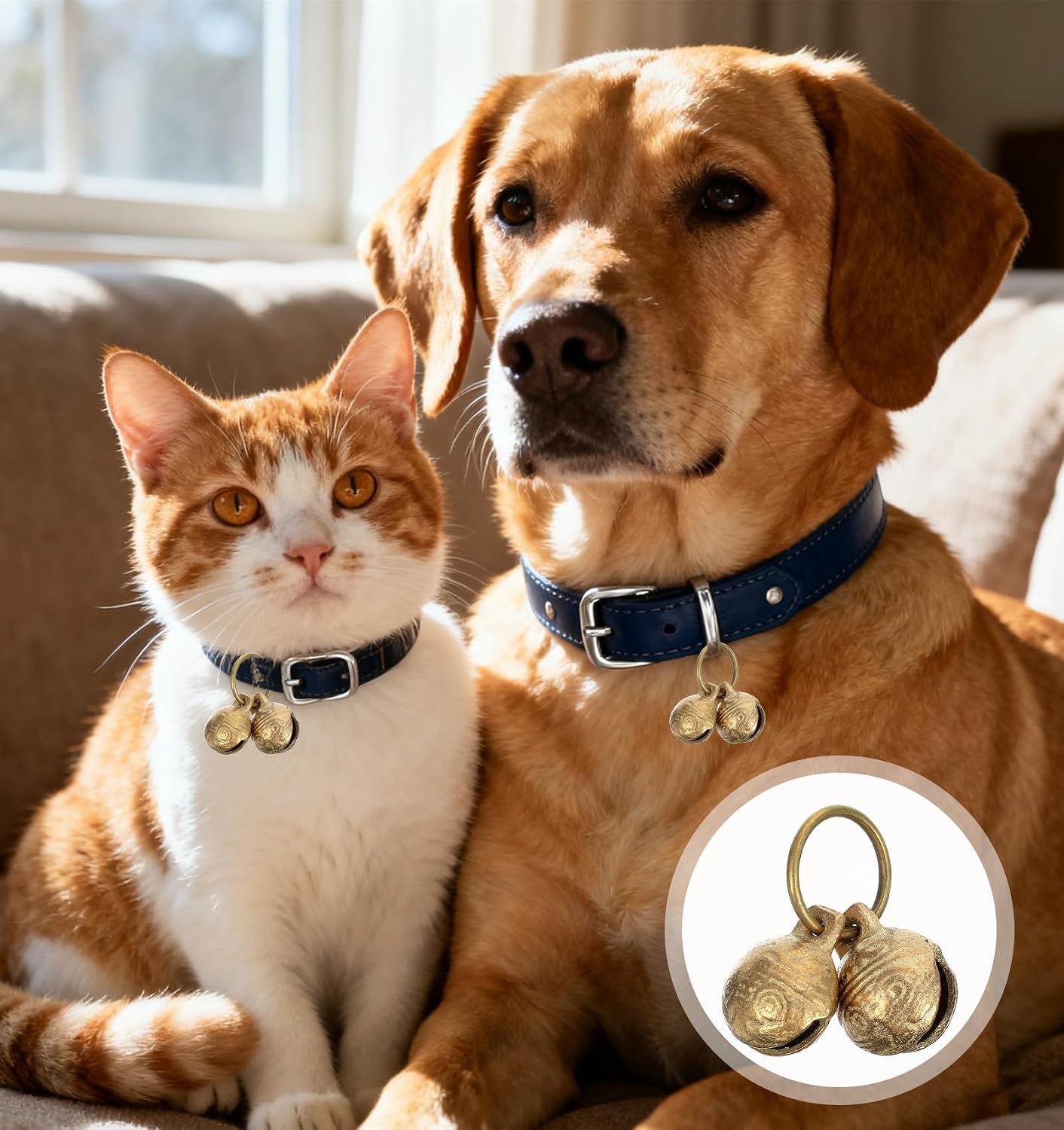 ValueBargain vintage style brass cat collar bell showing durable double loop construction