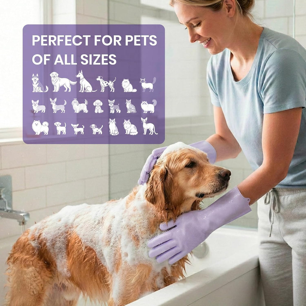 DELOMO Pet Grooming Gloves 1 Pair: Soft and Gentle Silicone Dog Washing Gloves - Bathing Scrubber Brush Mitt Grooming Shedding Fur Removal Massage for Dogs/Cats/Horse, Purple - Image 5