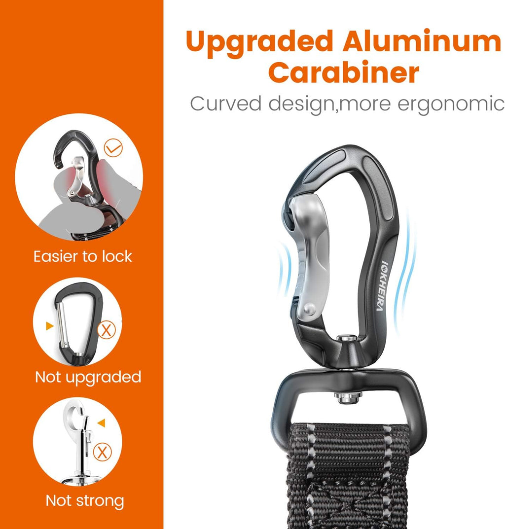 Close up of aviation aluminum alloy carabiner on dog seatbelt