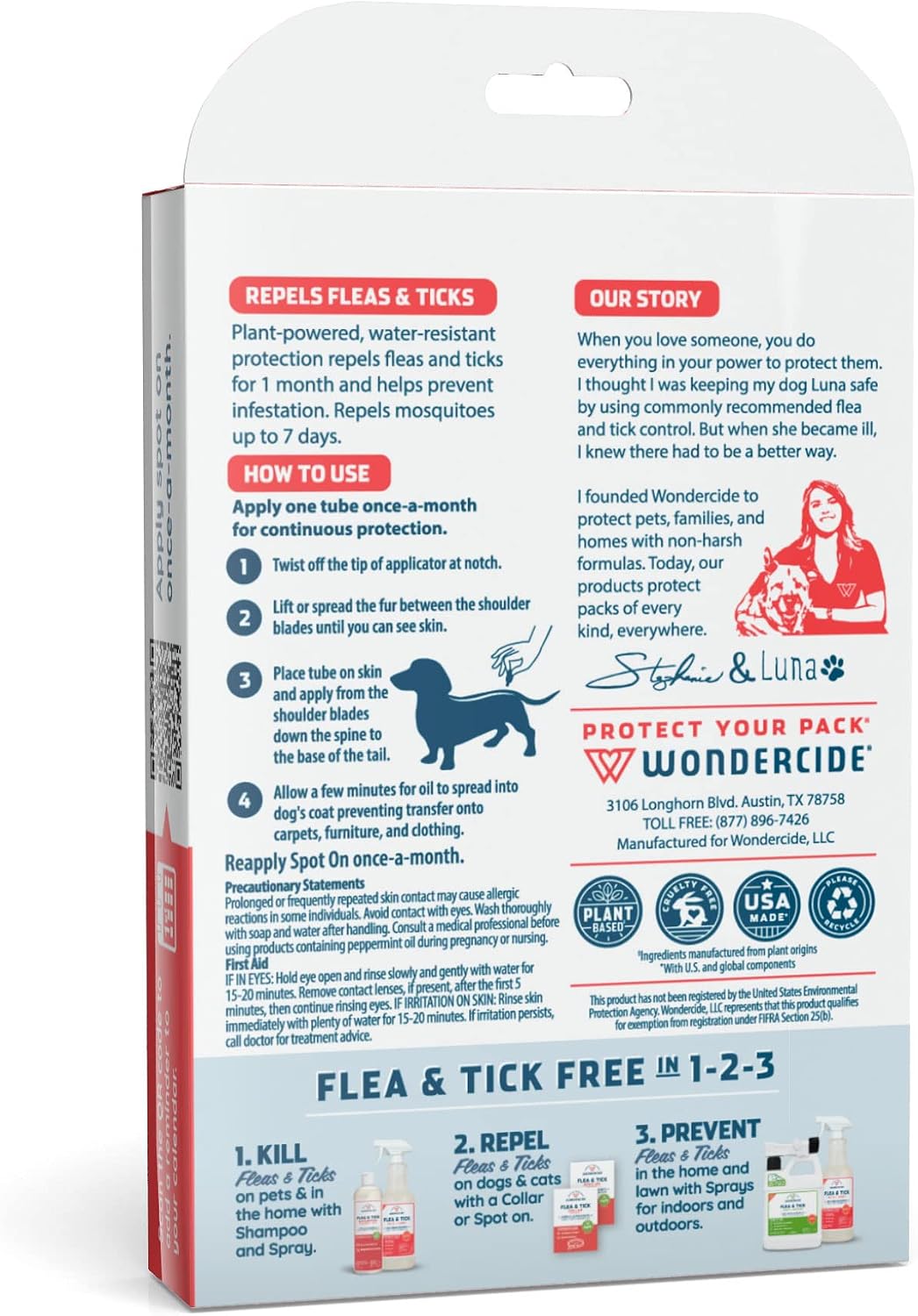Wondercide cruelty free USA made dog spot on repellent