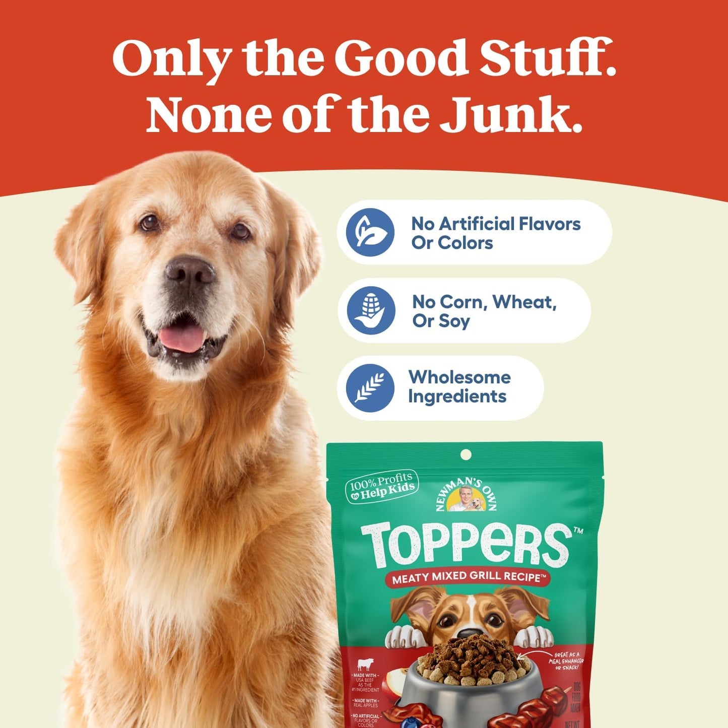 Sixteen ounce resealable dog food topper bag for picky eaters