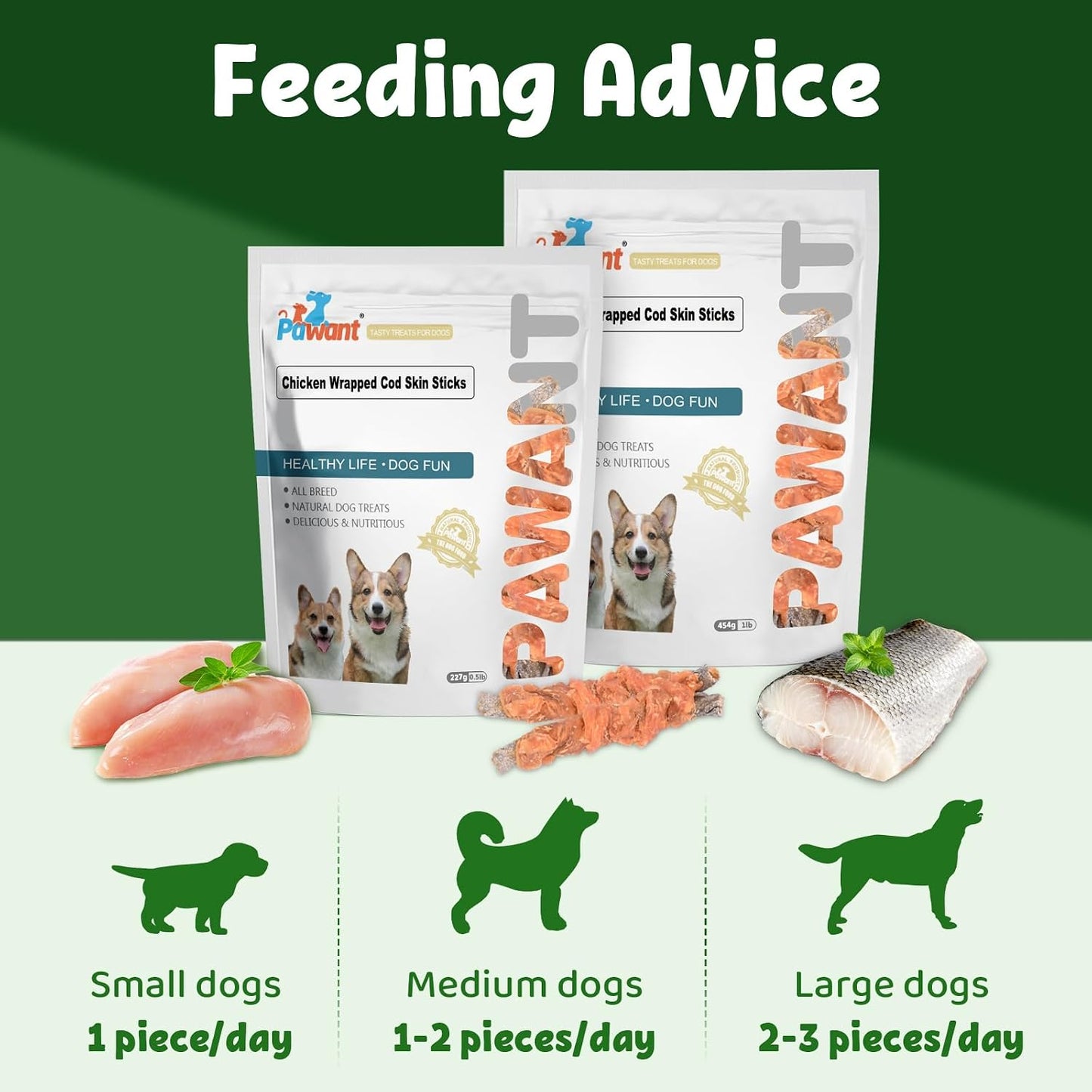 High protein Omega-3 cod skin dog chews in hand