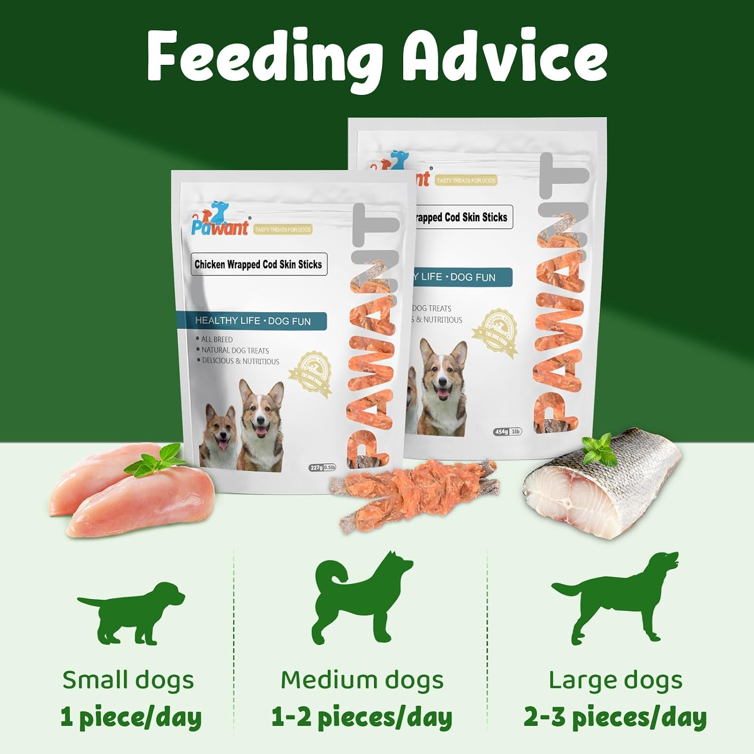 High protein Omega-3 cod skin dog chews in hand