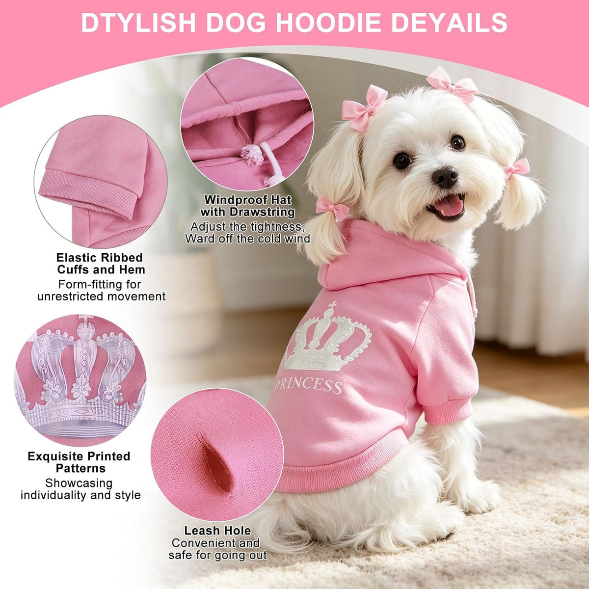 Expawlorer fleece pet sweatshirt crown graphic detail