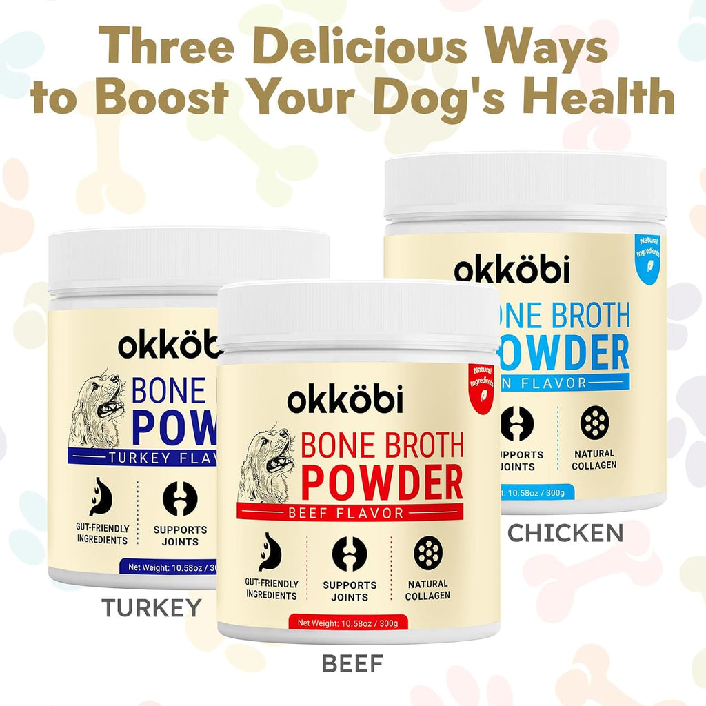 Gently powdered beef bone broth mix for canine wellness