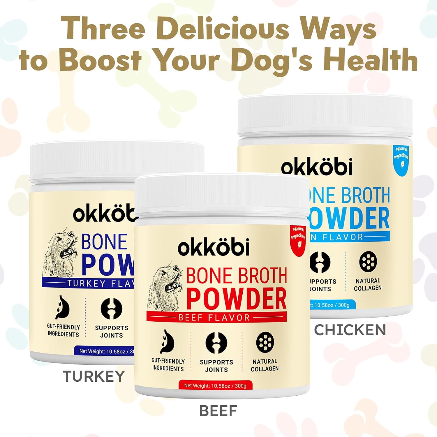 Gently powdered beef bone broth mix for canine wellness