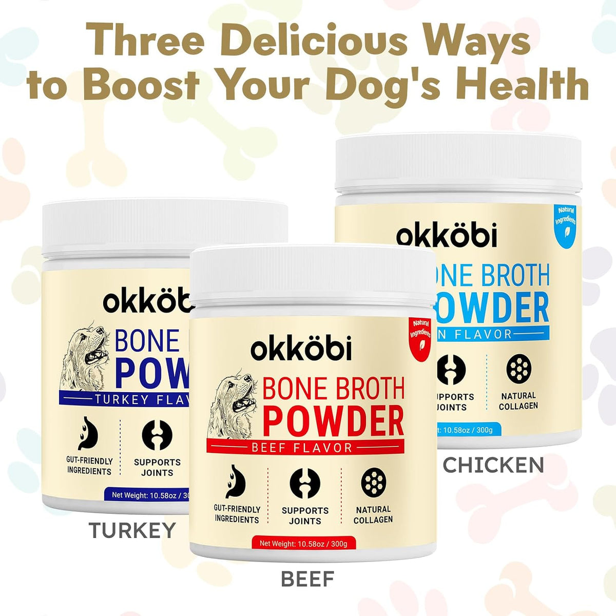 Gently powdered beef bone broth mix for canine wellness