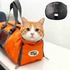 Cat secured inside the Cinf mesh bathing and grooming bag