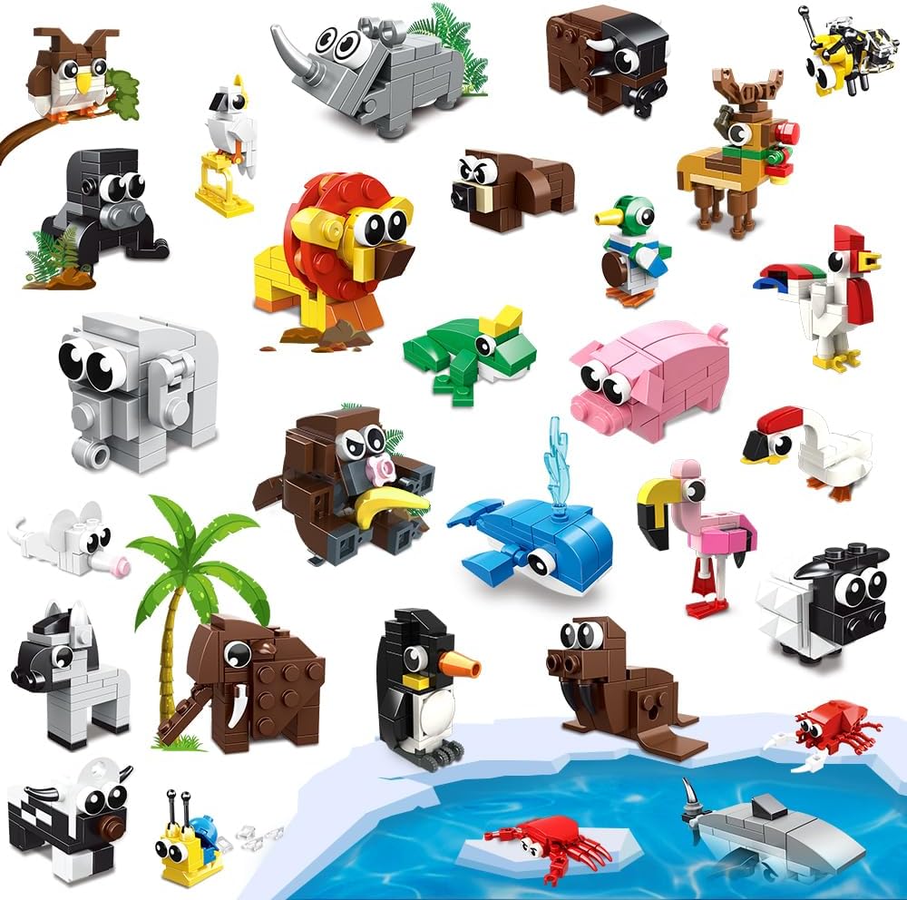 HOGOKIDS 30 packs animal building blocks front view box showing various mini figures