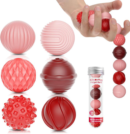 RIVGOT silicone magnetic balls front view showing six red textured sensory toys