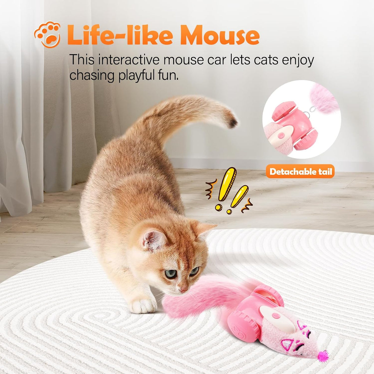 Migipaws Automatic Cat Toys, Plush Cat Mouse Toy, Interactive Toy for Indoor Cats, Smart Moving Kitten Toy, Rechargeable (Pink) - Image 2