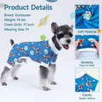 Medium size cartoon universe print dog pajamas on a white background