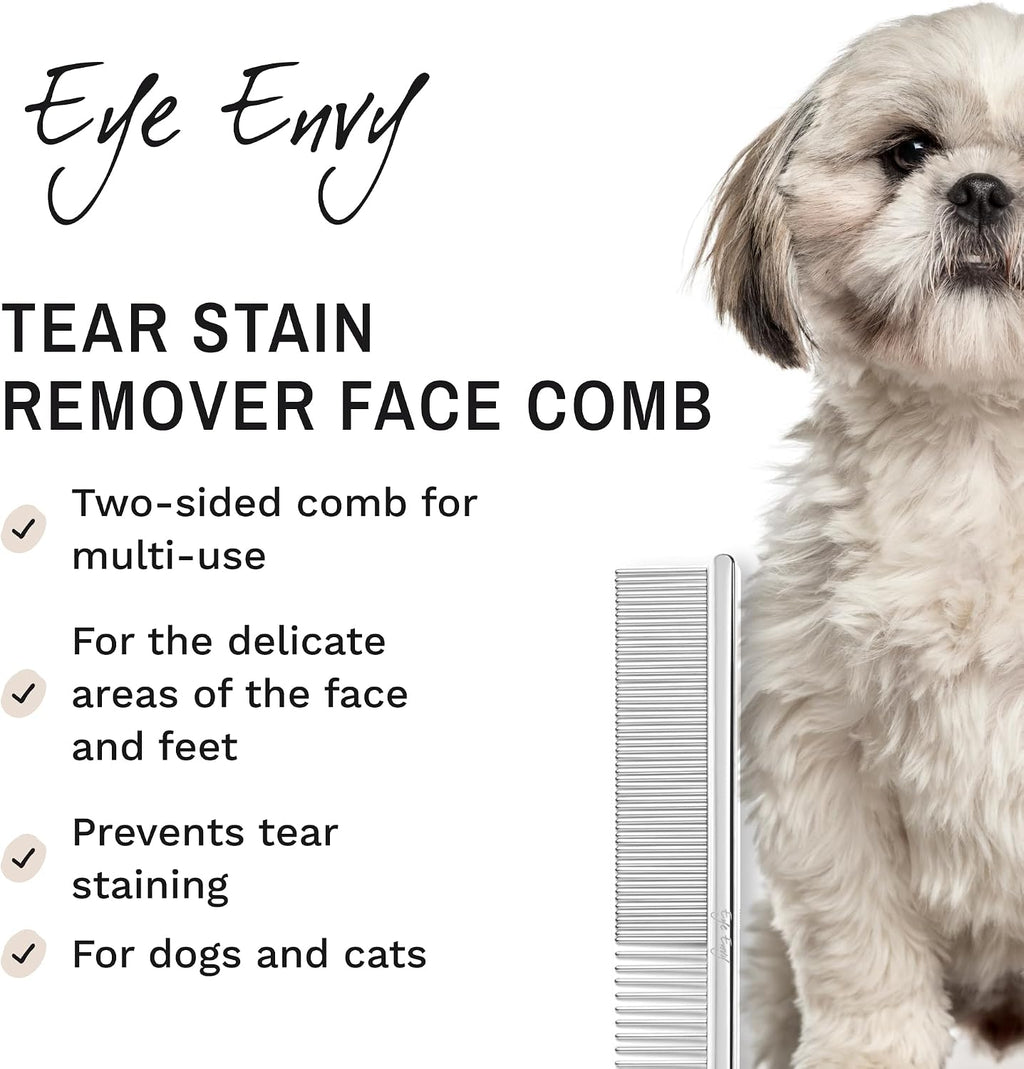 Eye Envy premium pet grooming comb side view detailing the eighty rounded safety tips