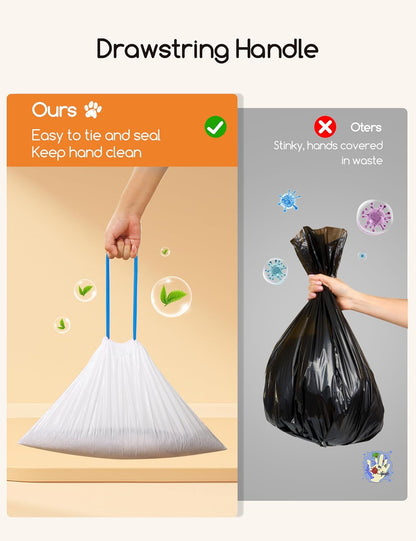 Three rolls of leakproof automatic cat litter box liners showcasing the pre separated easy pull design