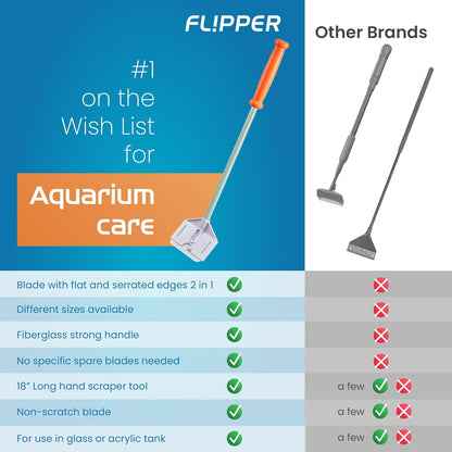 FL!PPER Platinum aquarium scraper package showing the 18 inch handle length