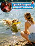Durable TPR red bone toy with attached rope for interactive pet water fetching games.