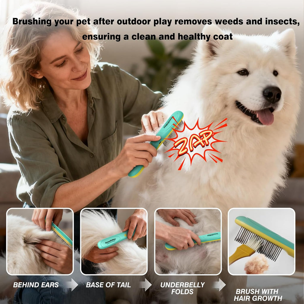 Smoothway pet comb package contents with cleaning brush
