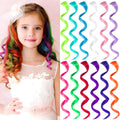 CoolShef colored hair extensions front view showing twelve vibrant rainbow synthetic hairpieces for kids.
