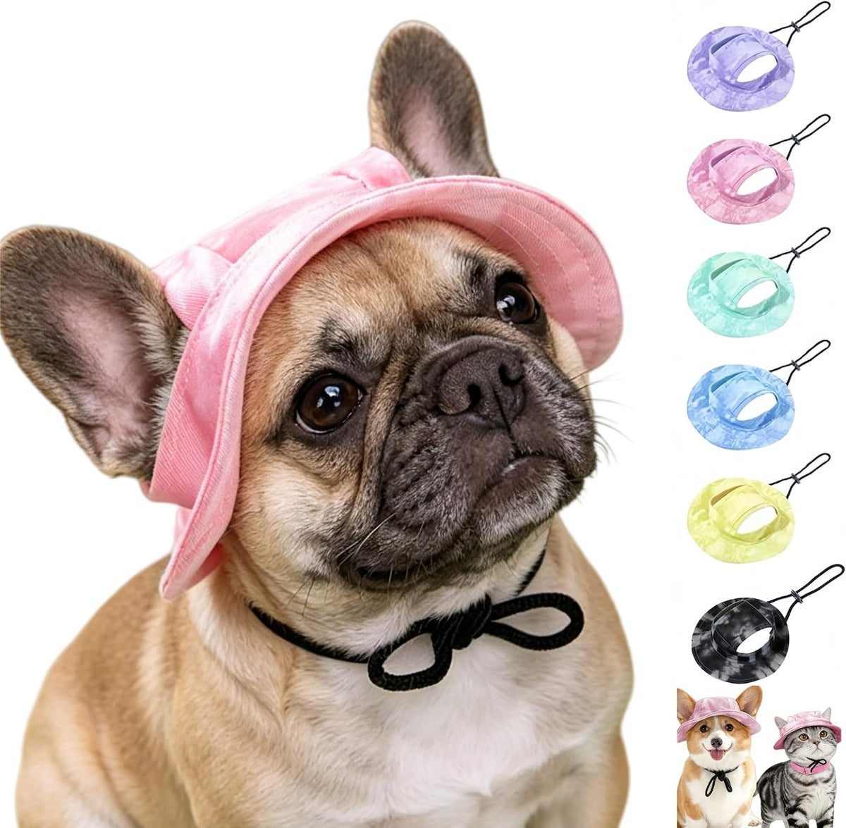 Tabksola pink dog bucket hat front view showcasing the stylish tie-dye canvas design and protective round brim.